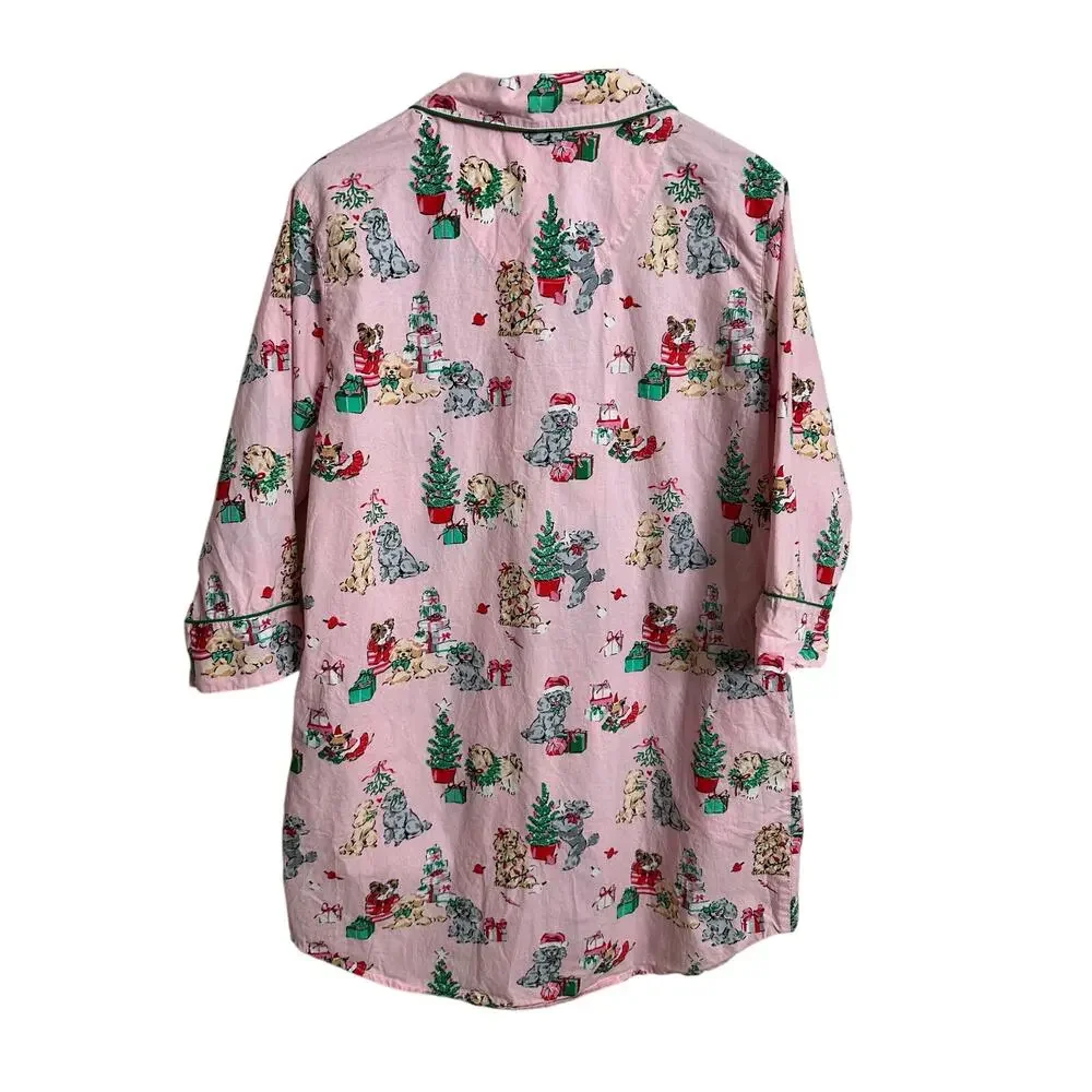 Printfresh x The Hiltons Christmas Poodle Party Sleep Shirt Dress  Womans Small